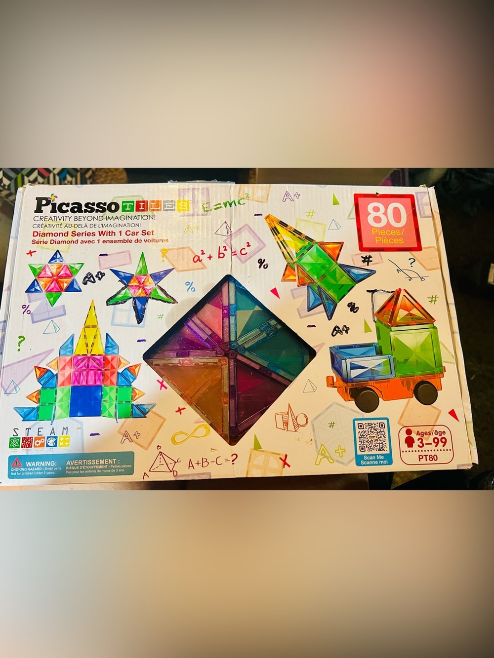 PicassoTiles Magnetic Building 80 piece set with car